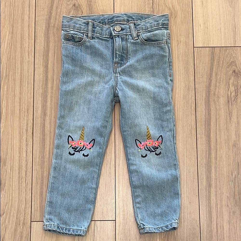Gap Kids Unicorn Embroidered Light Blue Jeans